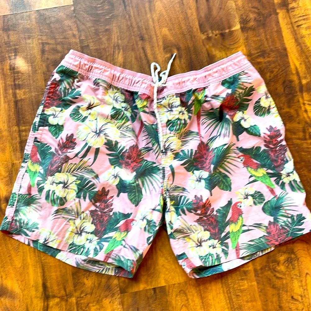 Pink Hawaiian Swim Trunks with Pockets - Picture 1 of 4